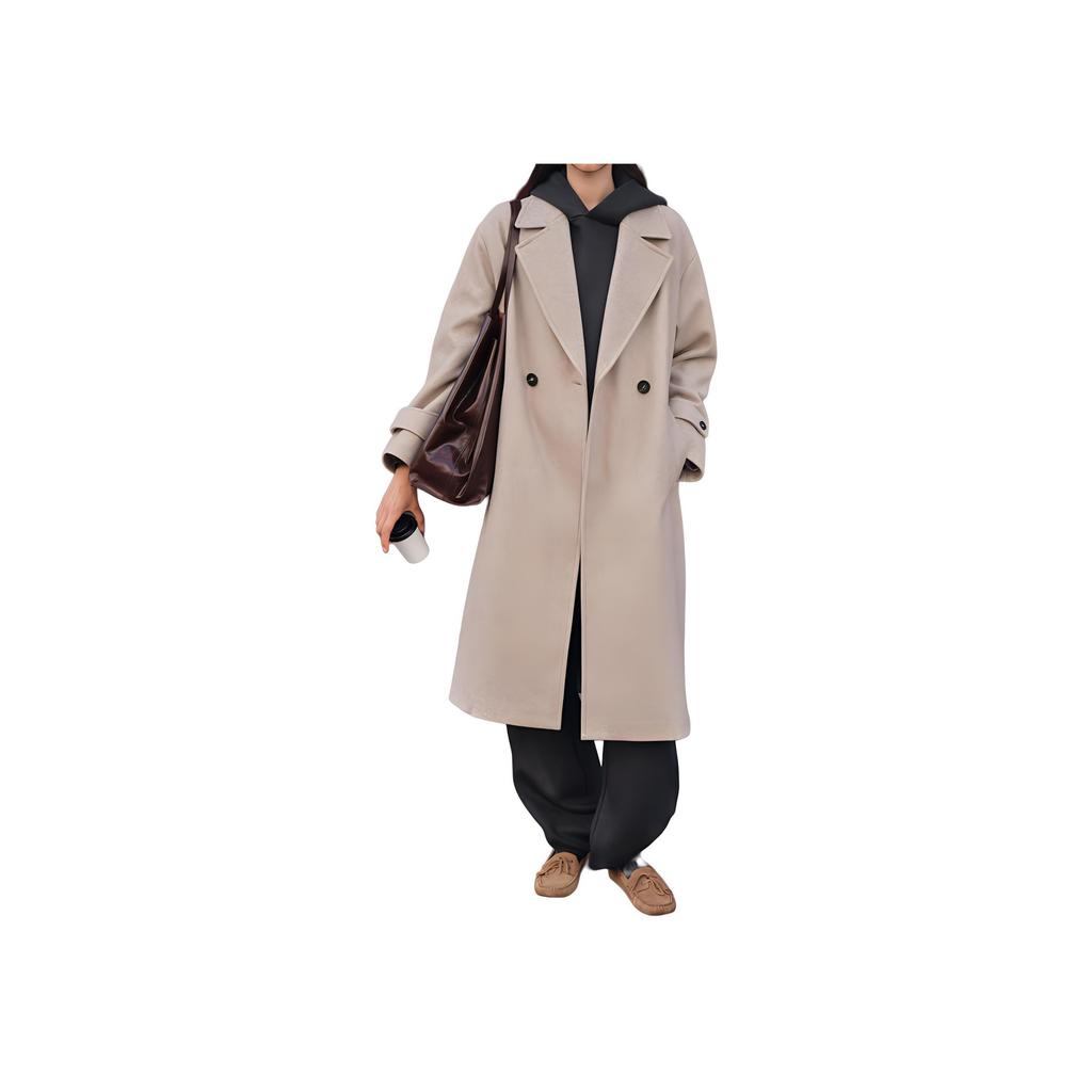 Zara Свободное однотонное двубортное пальто Женское пальто бежевое 3046299-450