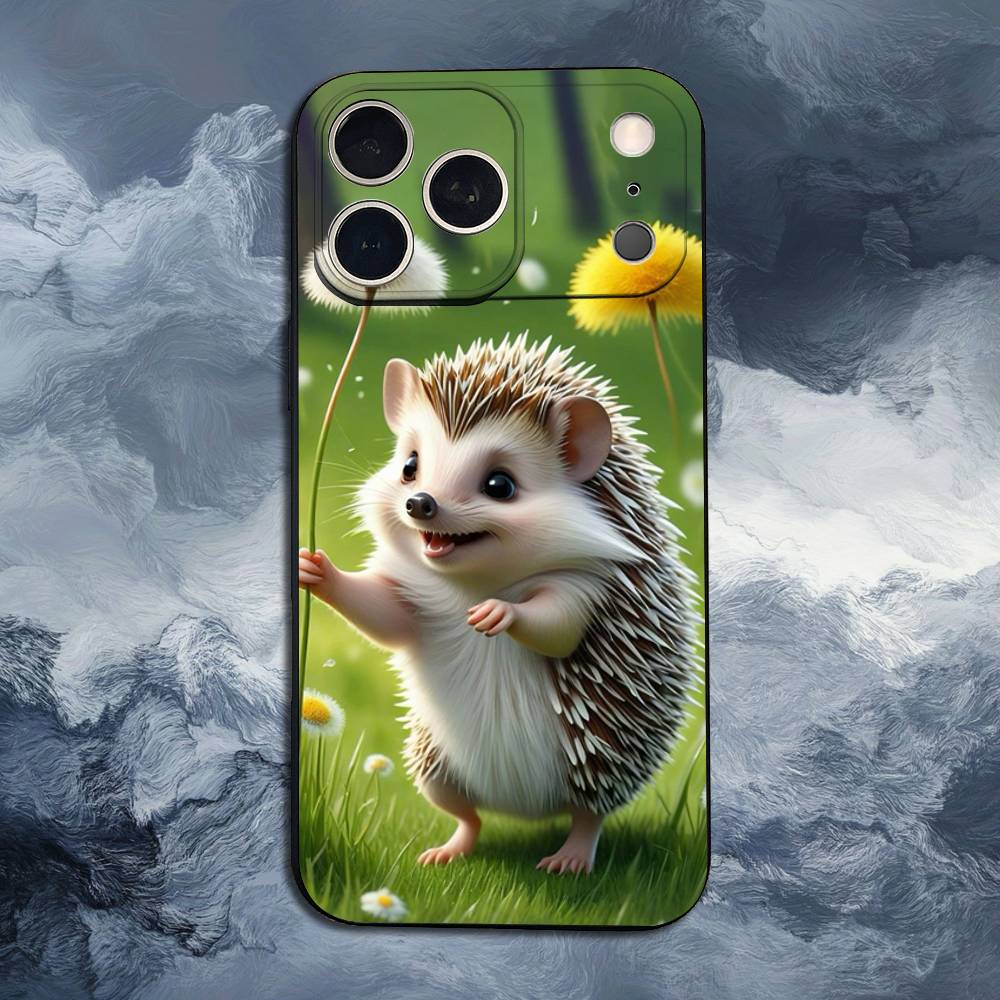 Cute Hedgehog For iPhone 13,16,11,14,17,12,15,Plus,Pro Max,XS,X,XR,SE,Mini,8,7,Phone Case Soft Silicone Black