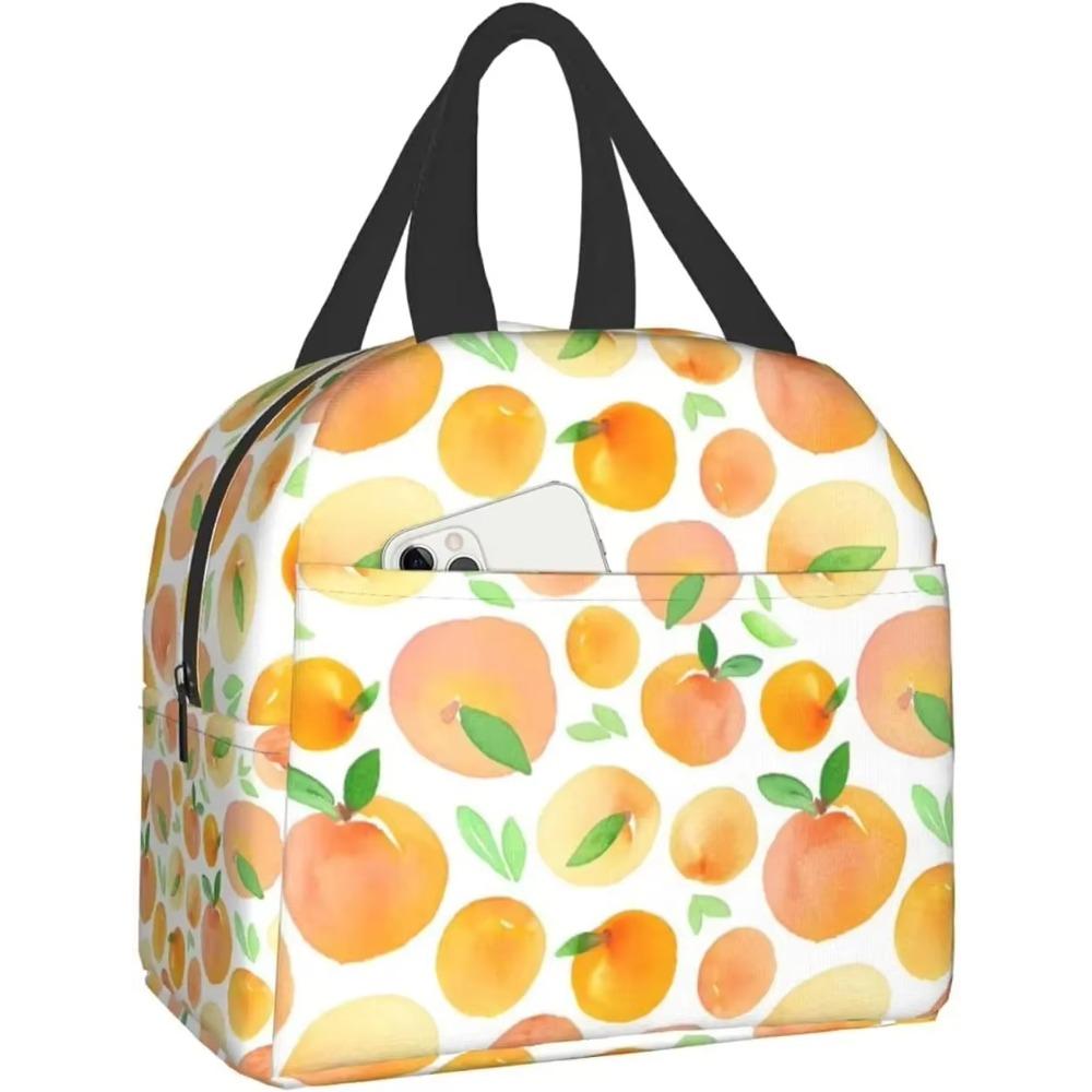 Peach Bright Orange Watercolor Cute Insulated Lunch Box Cooler Tote for Adults Work Office School Picnic Beach Reusable Lunchbox