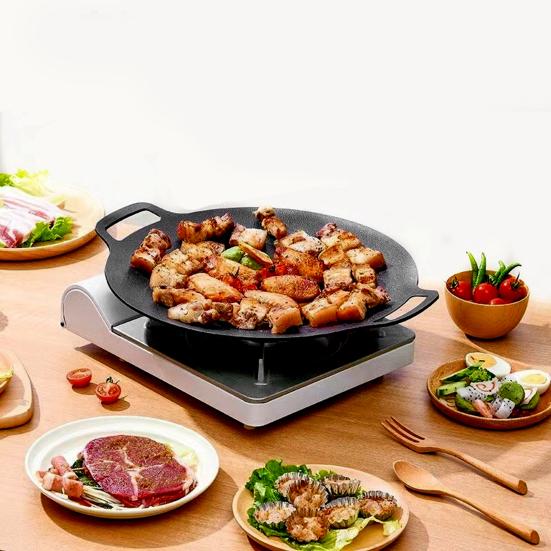 Сковорода-гриль в корейском стиле для плиты, круглая сковорода с антипригарным покрытием и ручками, сковорода-гриль для блинов для готовки в помещении