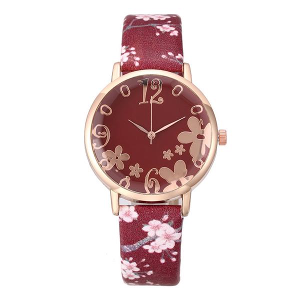 Women Creative Flower Watches Ladies Fashion Casual Leather Quartz Wristwatches Gift Clock