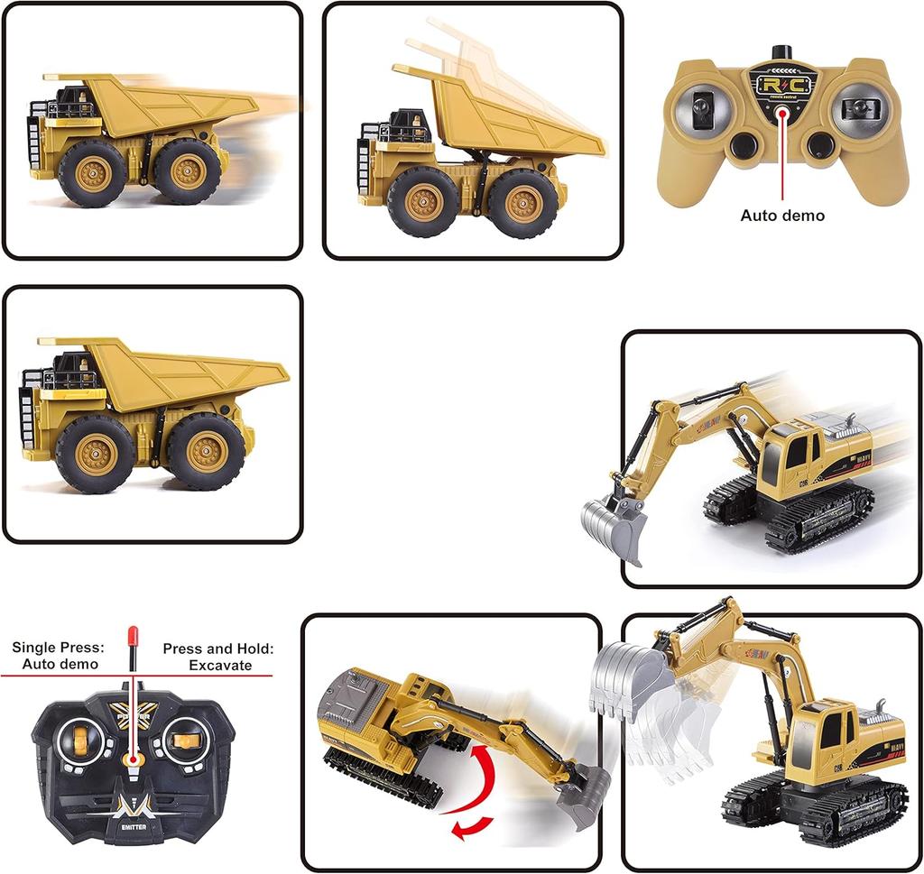JOYFY 2 шт. Набор игрушек строительной техники с дистанционным управлением, Инерционный радиоуправляемый экскаватор и радиоуправляемый грузовик для детей, Рождественский подарок на день рождения