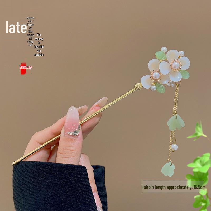 Ancient Style High-End Chinese Sandalwood Tassel Hairpin for Hanfu Costume Updo