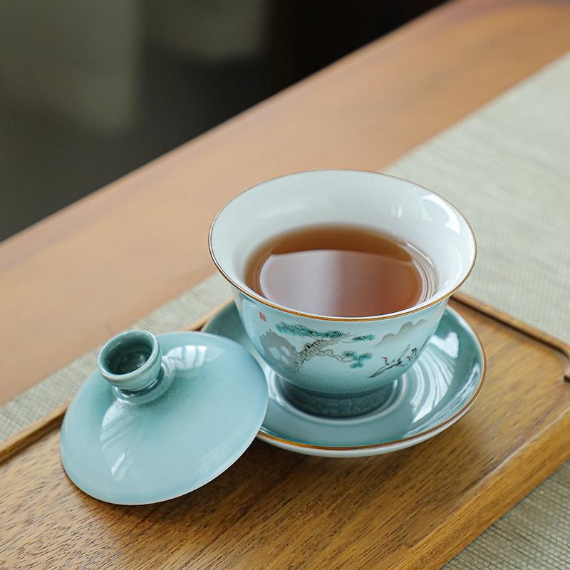 Hand-painted Gaiwan High-end Ceramic Tea Making Bowl Jingdezhen Tea Cup With Lid and Saucer Gai Wan Shen Puer Soup Tureen Cups