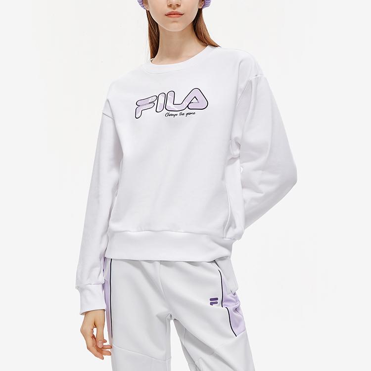 Fila Fusion Американский ретро свитшот с принтом большого логотипа, круглым вырезом, длинным рукавом, женский свитшот, стандартный, белый T11W241212FWT