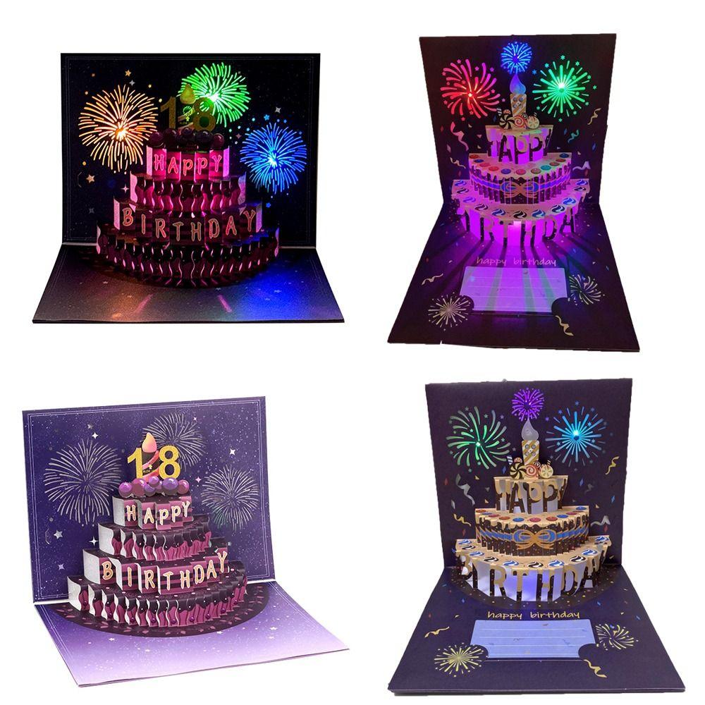 С музыкальным светом 3D поздравительные открытки на день рождения торт горячее тиснение открытка складная открытка