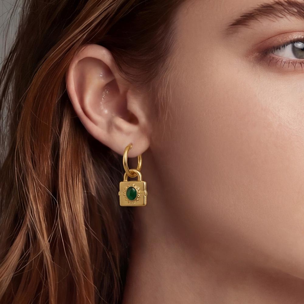 Zircon Inlaid Cross Lock Earrings - Stylish, Versatile Stainless Steel Pendant