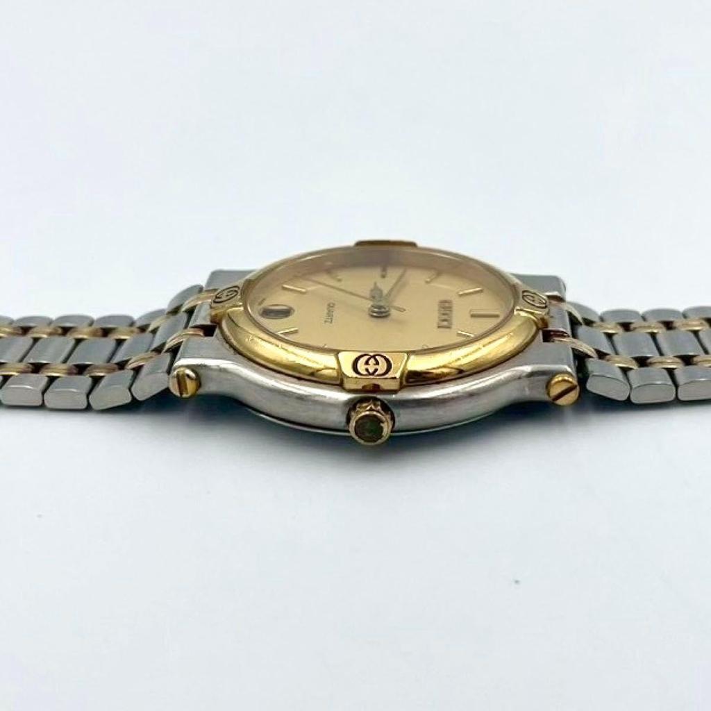 Б/У 858 Новая Батарея GUCCI Gucci 9000M Часы Дата Винтаж Кварцевые Комби Мужские Нержавеющая Сталь Рабочие