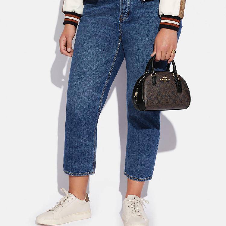 New COACH Sydney Coated Canvas With Leather Dome Bag Handbag Shoulder Bag Crossbody Bag Small Size Women's Black Brown CA591-IMAA8