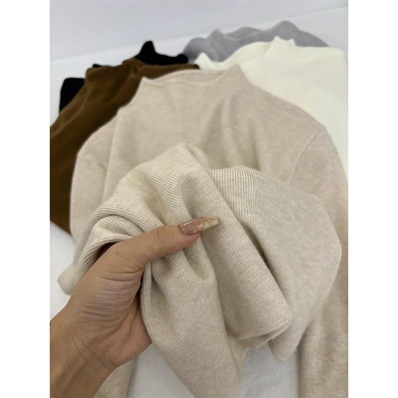 Весенняя мягкая восковая молочно-желтая вязаная базовая рубашка женская простая однотонная кофта с маленьким воротником-стойкой внутренний свитер