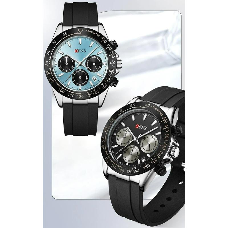 Модные мужские кварцевые часы Три глаза Шесть стрелок Хронограф Водонепроницаемые Ночная подсветка Модные мужские кварцевые часы