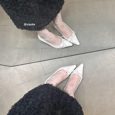 2025 туфли-лодочки с каблуком «рюмочка», темпераментные, французские, с юбкой, с открытым вырезом, одинарные туфли с острым носком, черные, со стразами, шпильки, высокие каблуки, женские