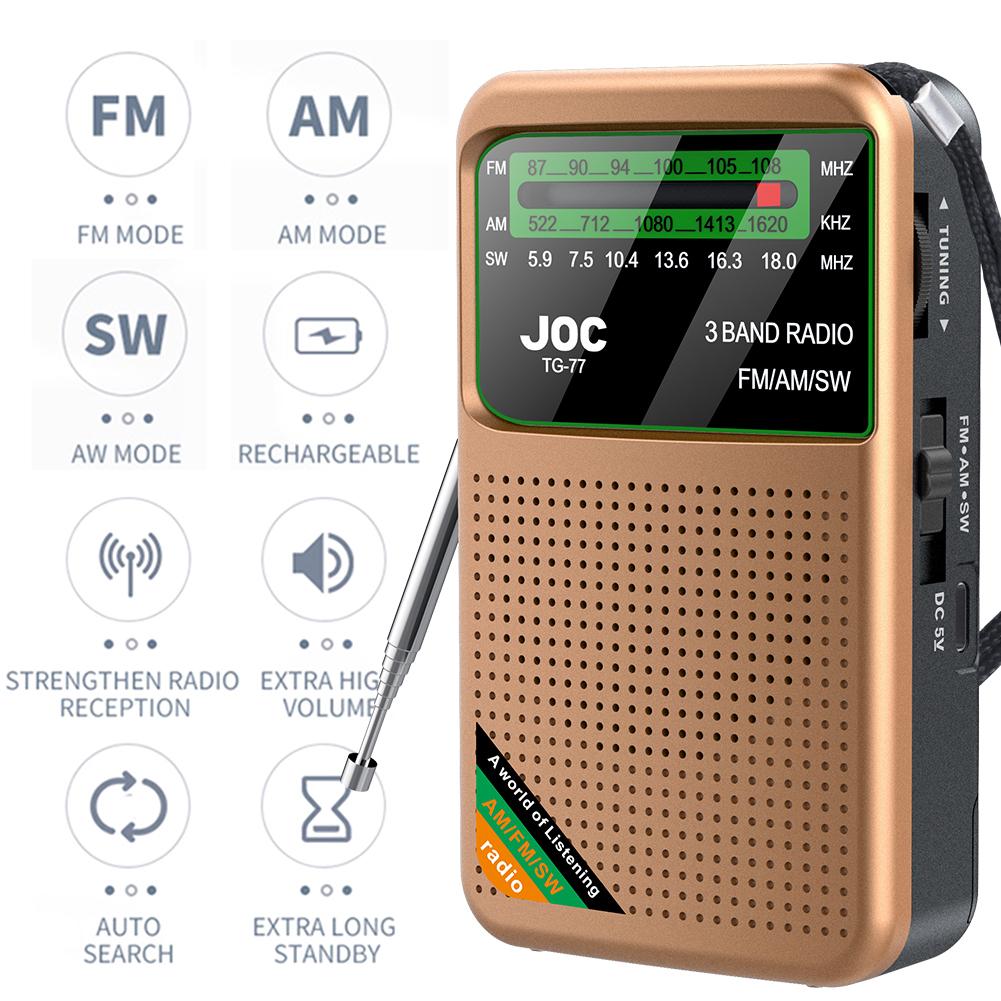New Pocket Radio FM AM SW Radio Built-in Speaker Pointer Pocket Radio Type-C Rechargeable with HD Display Screen for Elder Radio