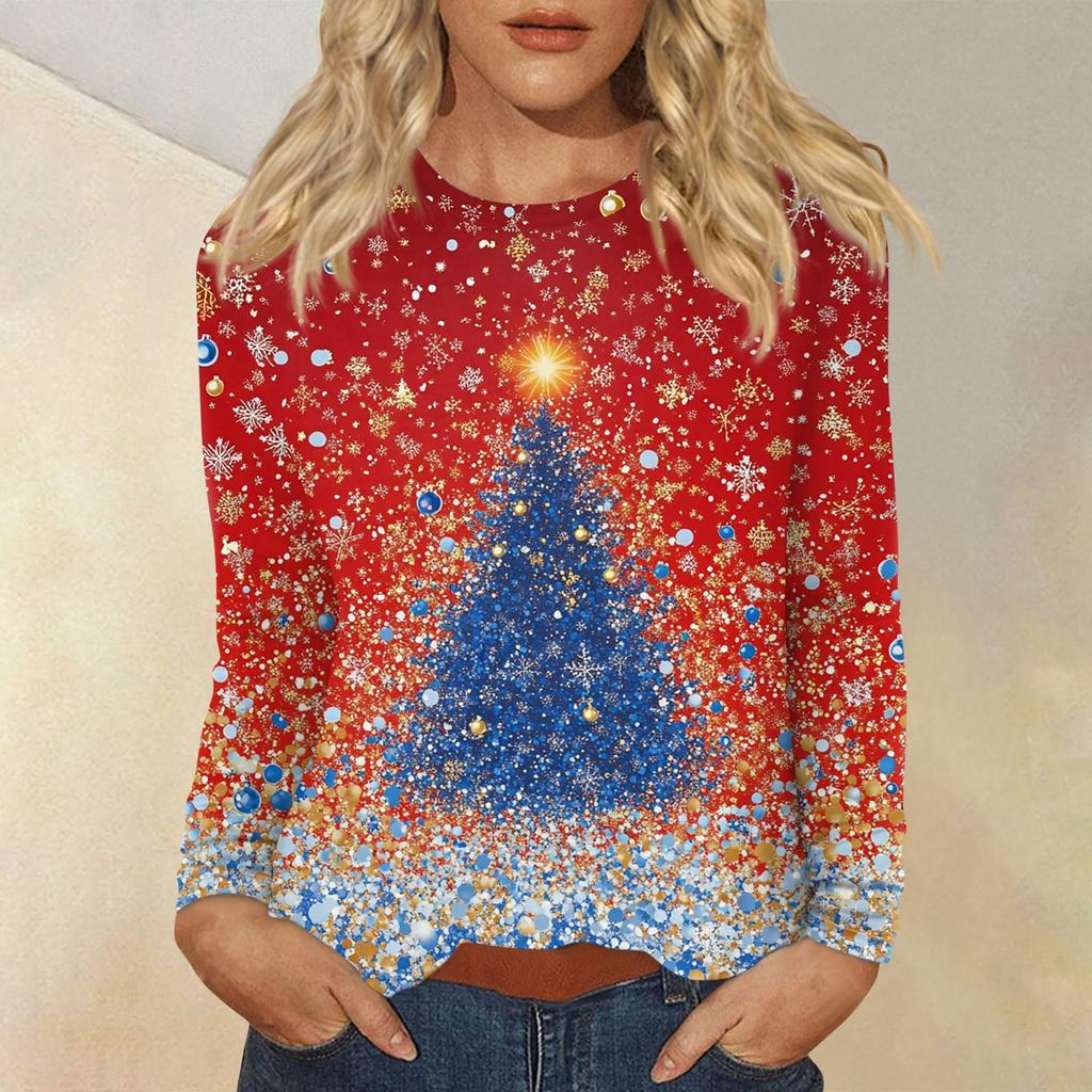 Long Sleeve Shirts For Women Cute Christmas Day Print Graphic Tees Blouses Casual Plus Size Basic Tops Pullover