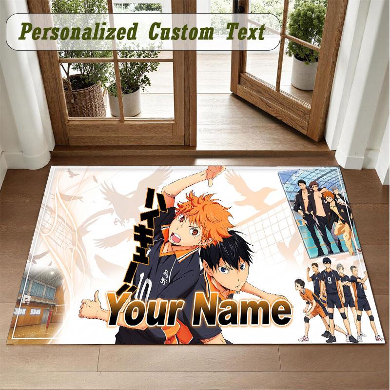 Crystal Velvet Square Rug Custom NameHaikyuu Pattern Non Slip Home Floor Decor Rug