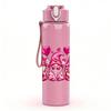 1PC Pink Love Heart Bow Decoration Print 750ml Color Plastic Sports Water Bottle Leakproof Flip Straw Lid Suitable for Sports Office Home Use