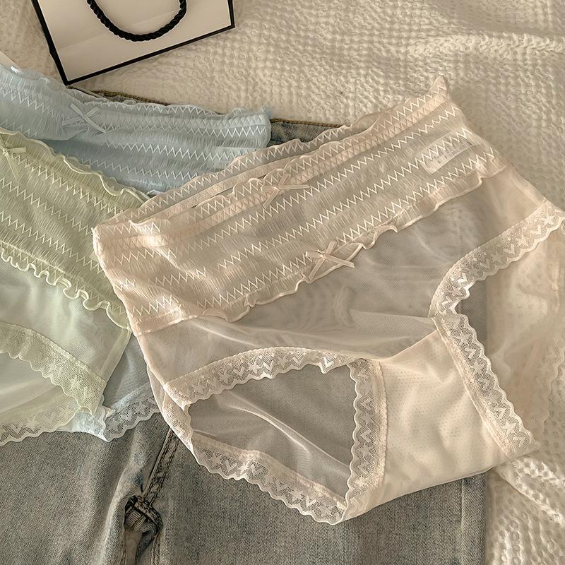 Women's Panties Plus Size Mid-waist Translucent Lace Edge Sexy Hip Lift Breathable Briefs