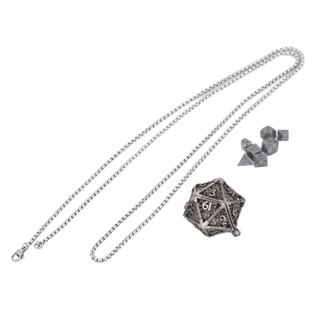 Mini Dice Set Necklace Antique Tiny Small Metal Hollow Polyhedral Portable Toy with Storage Box
