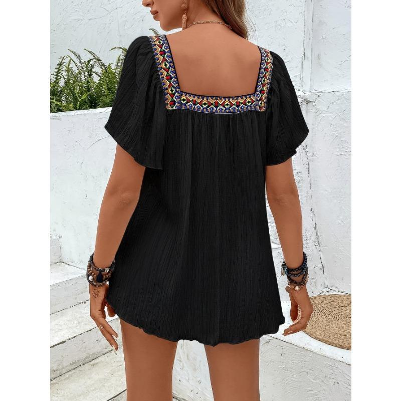 YYFS Женская мода повседневная летняя весна с коротким рукавом квадратный воротник блузки и рубашки