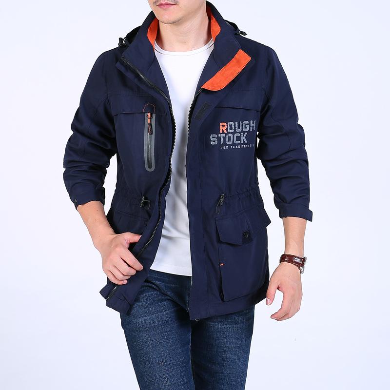 Jacket Men's Medium and Long Casual Outdoor Hooded Large Size Jacket Men's Jacket Spring and Autumn Clothing
