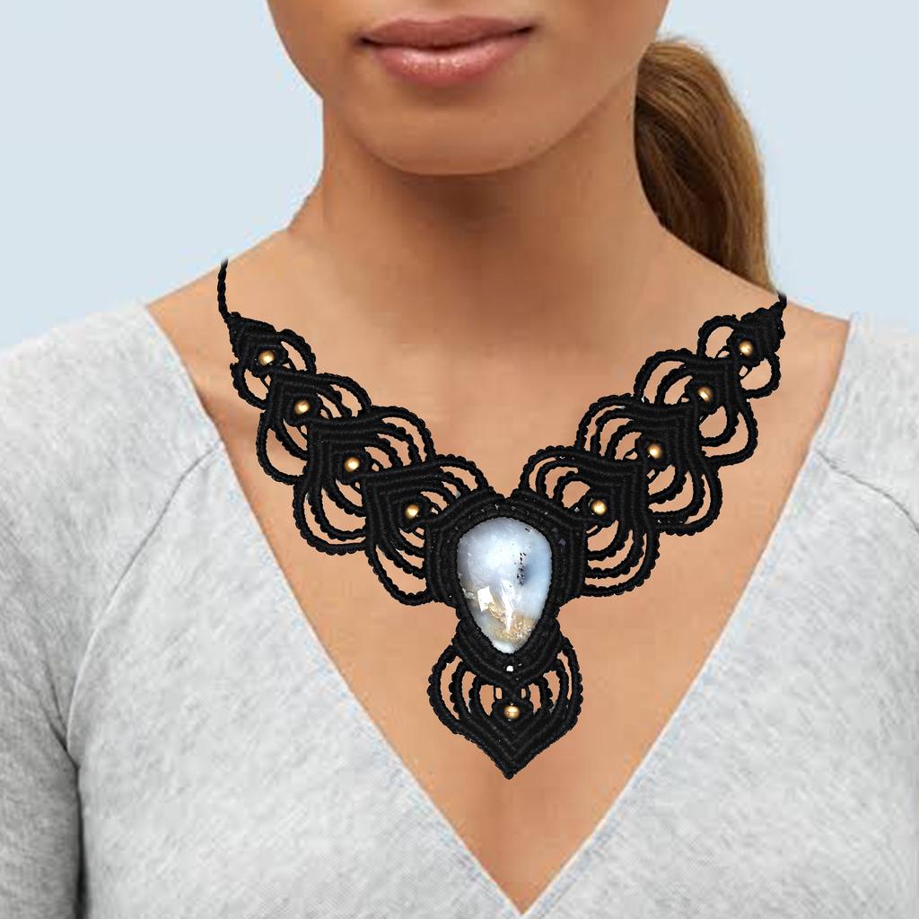 Owyhee Blue Opal Macrame Thread Gemstone Handmade Jewelry Necklace 20-36''Ad