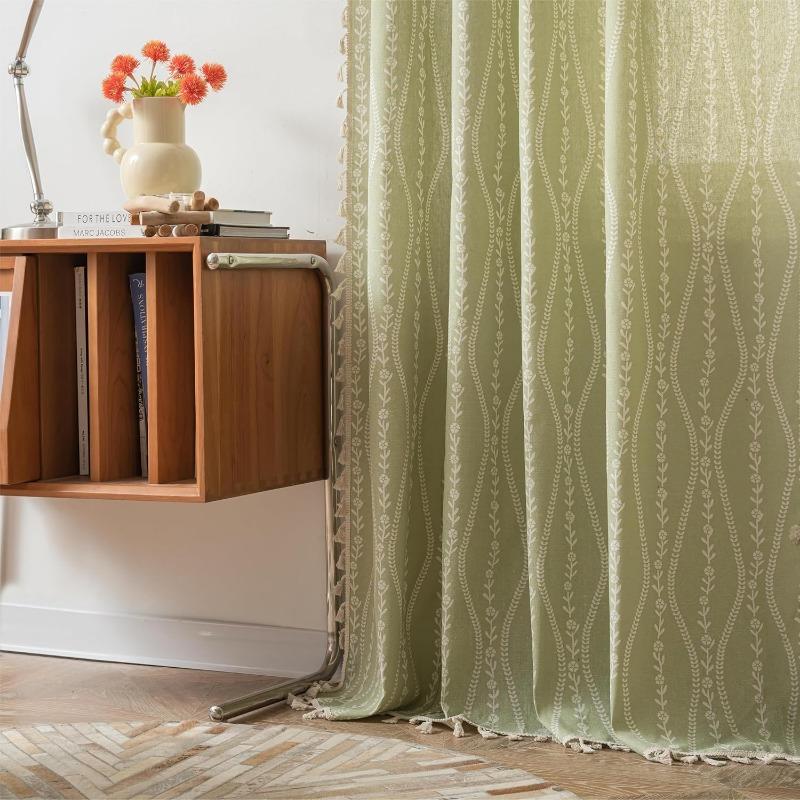 Полосатые Цветочные Бохо Шторы для Спальни Гостиной, Богемные Винтажные Кисточки Оконное Убранство Драпировка для Домашнего Декора Карман для Карниза, 1 шт.