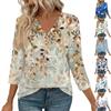 Women's 3/4 Sleeve Shirts V Neck Print Tops Casual Tops Basic Tees Blouse Loose Tops