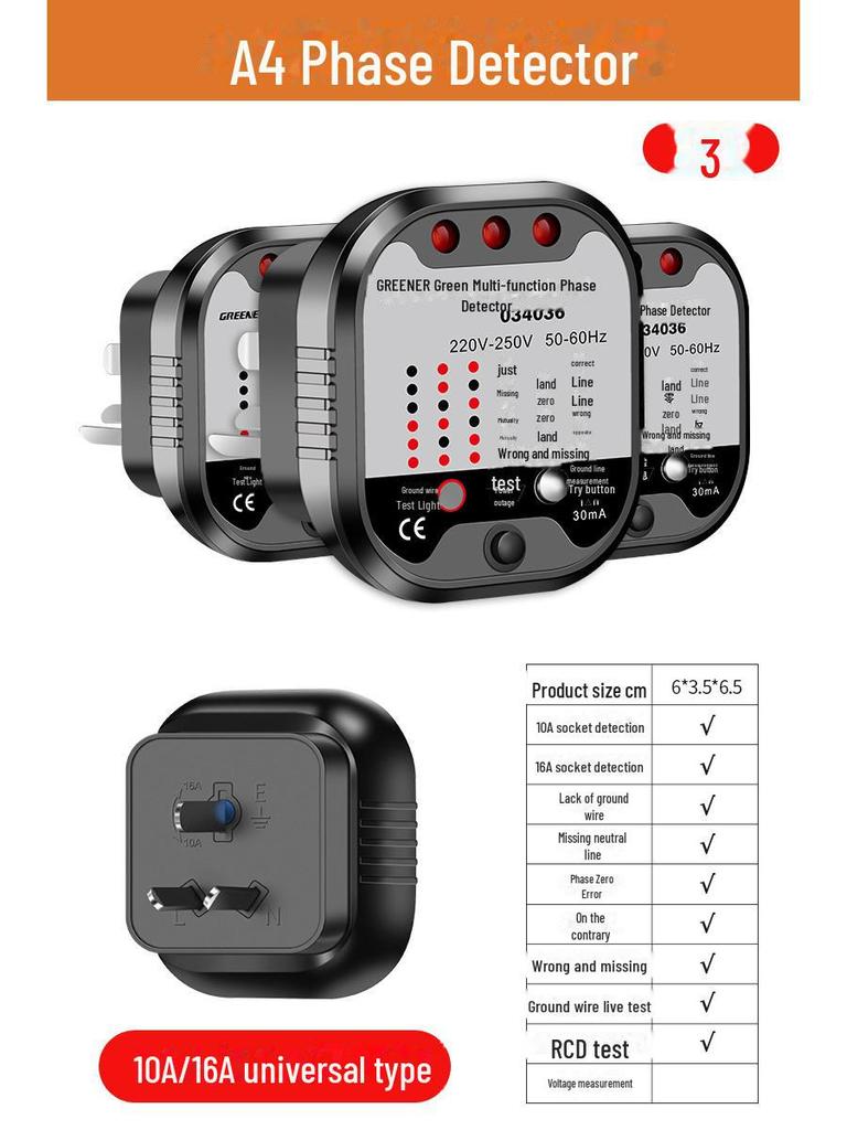 Green Forest Multi-Function Power Detector Plug - Polarity, Leakage, and Ground Wire Tester