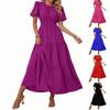 Women's Casual Round Neck Solid Color Layered Ruffled Hem Flowy Dress