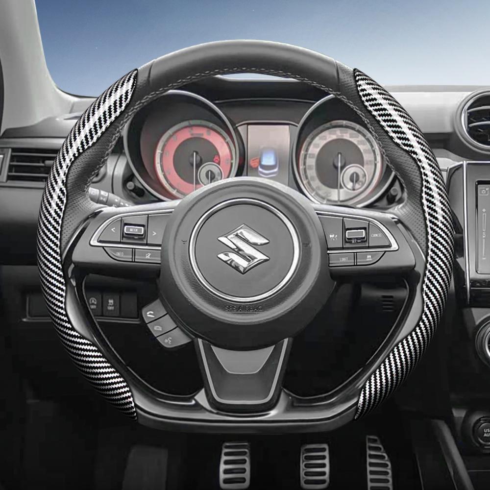 zkfan8 Suitable for Suzuki Carbon Fiber Texture Steering Wheel Cover with Segmented Quick-Release Design for Wagon R Swift Ertiga Brezza Baleno Fronx
