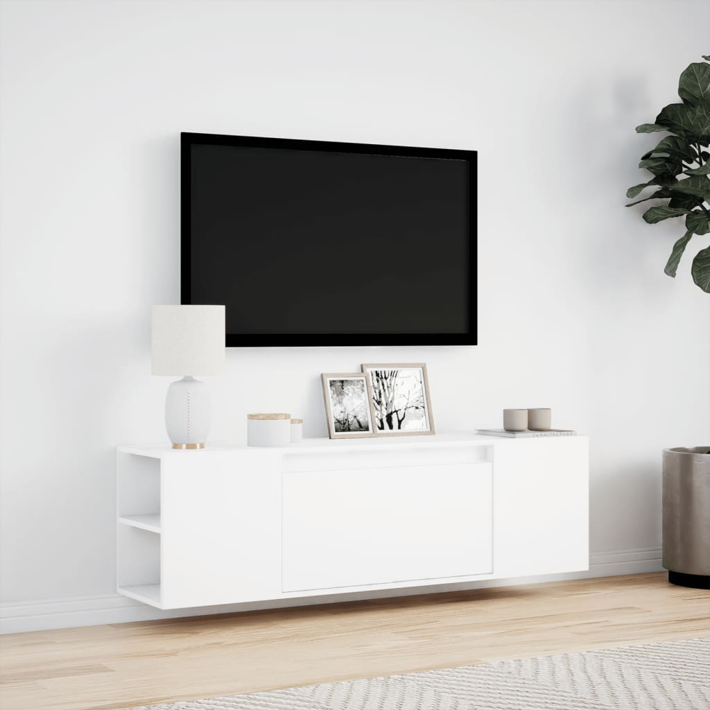 Vidaxl Ścienna Szafka Tv Z Led, Biała, 135X31X39,5 Cm