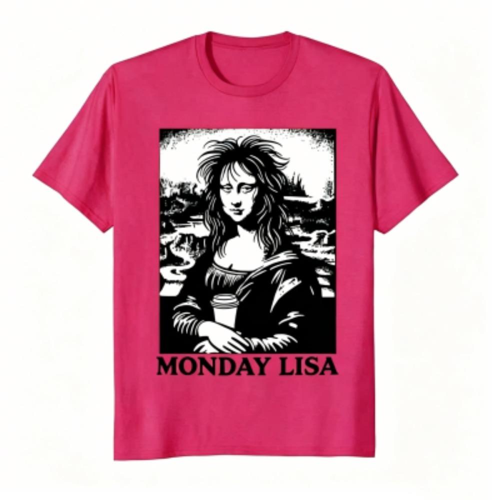 Summer Funny Tired Messy Hair Monday Lisa Print Men's T-Shirts Fashion Street Short-Sleeve Outdoor Casual Tops for Men's and Women's Tees Top