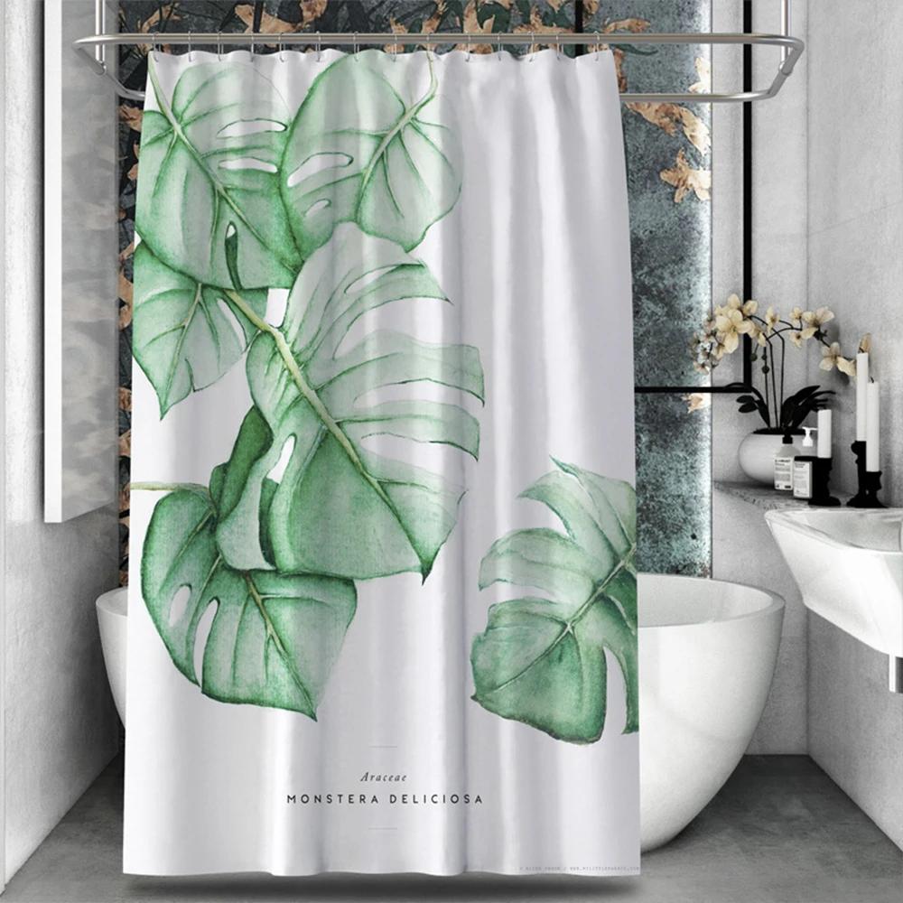 Tropical Green Plant Shower Curtain Leaves Printed Washable Bath Curtain Waterproof Polyester Fabric Bathroom Accessories Modern