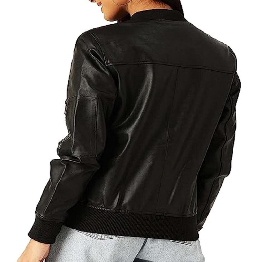 NOORA Женская черная кожаная куртка из овчины | Байкерская куртка узкого кроя ручной работы | Зимняя кожаная куртка на молнии