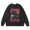 Heavyweight 360g Washed Vintage Berserk Anime Streetwear Cotton Pullover Hoodie-Free Crewneck Sweatshirt Men