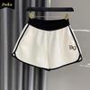Summer Monogram Embroidered Sports Casual Shorts Women's Loose Slimming Running Patchwork Color Contrast Wide Leg Hot Pants