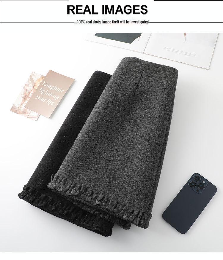 2026 Winter Women's Gray A-Line Skirt: High-Waisted, Slimming, Lace-Pleated Short Skirt for Petites