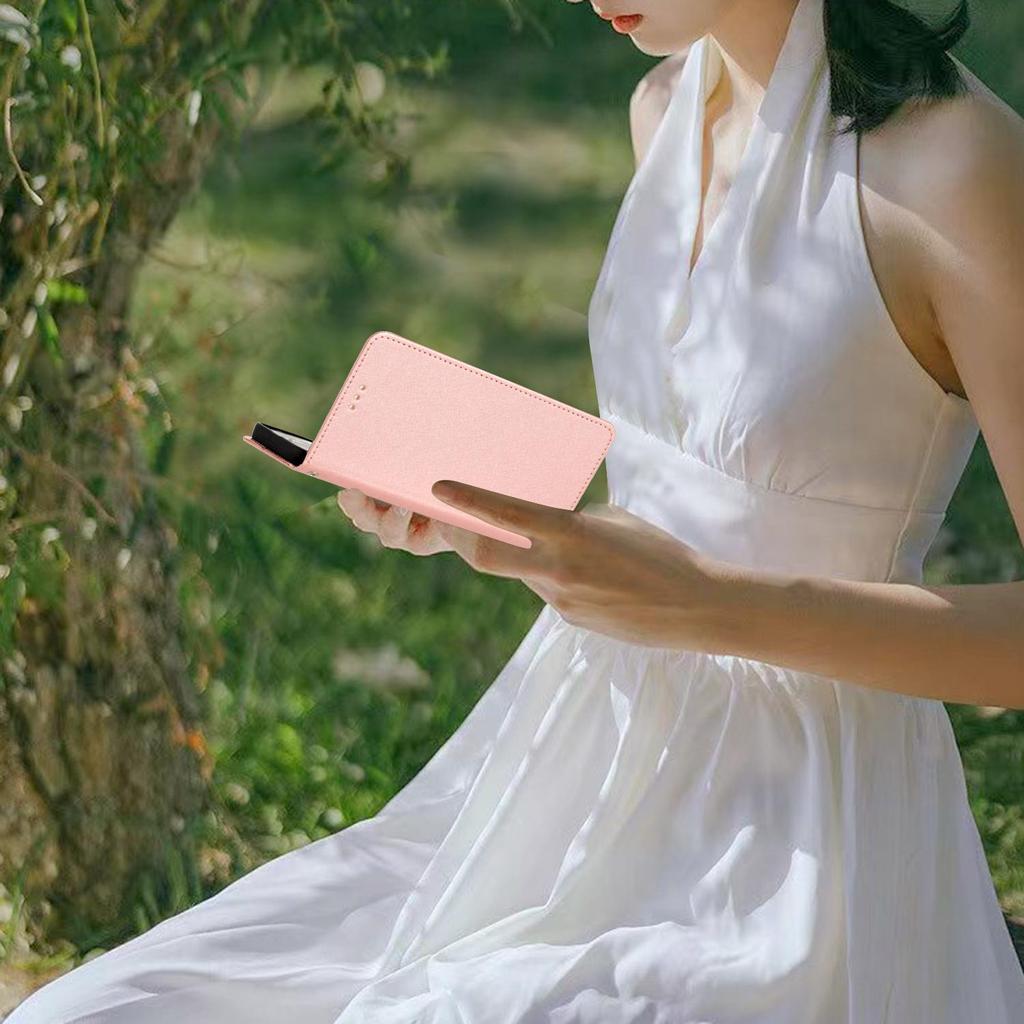 Classics Smooth Silk Leather Phone Wallet Case Book Kickstand For iPhone Samsung Xiaomi Redmi Google Moto Pro Solid Girls Magnetic Card Flip Cover Bag