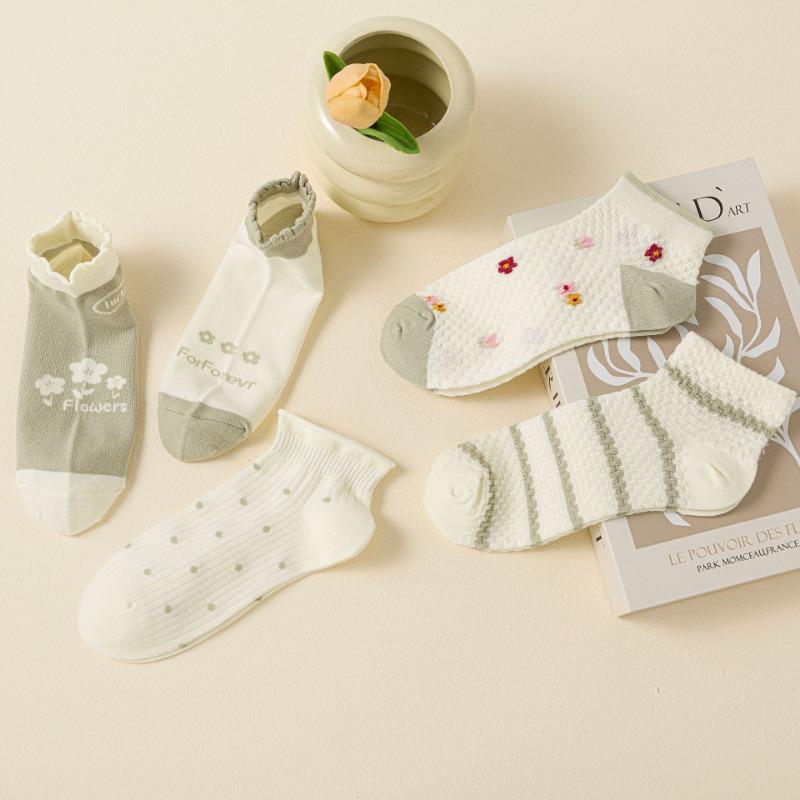 Женские летние хлопковые полосатые дышащие маленькие свежие кружевные носки-лодочки с пузырчатым краем