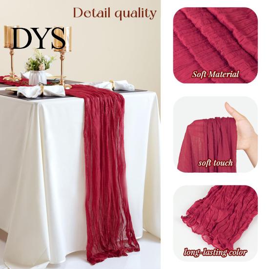 Lightweight Sheer Runner Wrinkle Table Boho Gauze Fabric Tablecloth for Wedding Party Decor Rustic Elegant Dining Accent Reusable Machine Washable