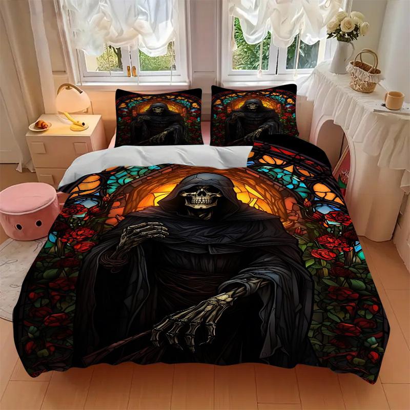 3pcs Reaper Pattern Duvet Cover Set - Machine Washable, Includes 1 Cover and 2 Pillowcases, No Core Included yy251013009