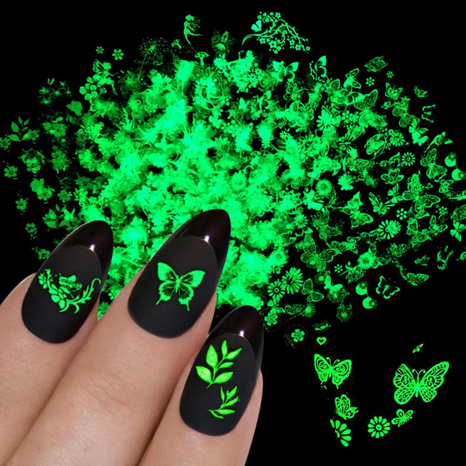 Nail Art Sticker Set Spring And Summer Luminous Butterfly Natural Dandelion Flower Nail Back Adhesive Sticker