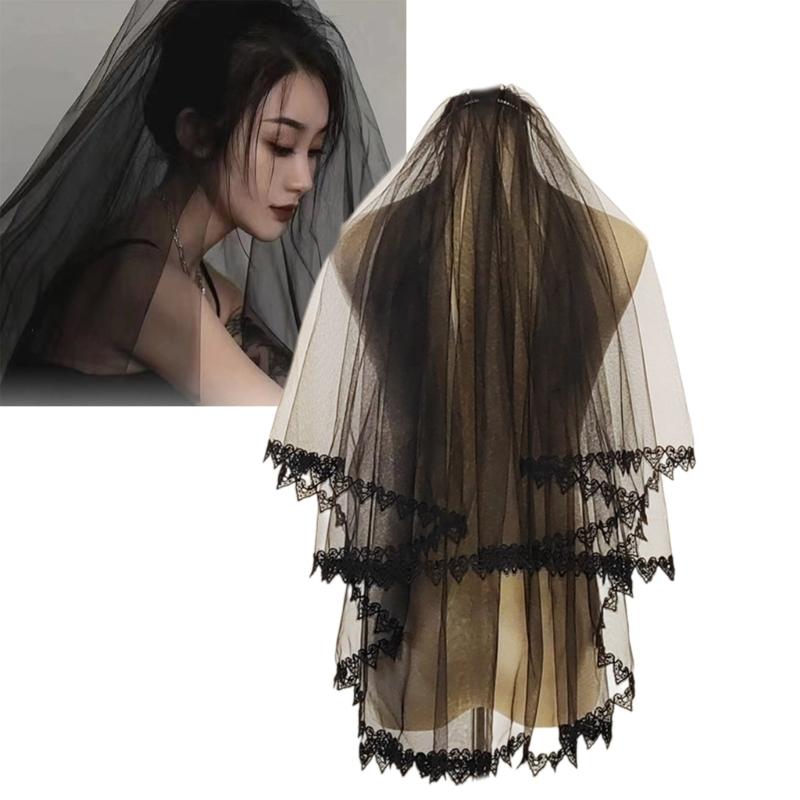 Длинная фата невесты из тюля с кружевной отделкой в виде сердец и гребнем для фиксации в волосах, аксессуары для свадебной вечеринки