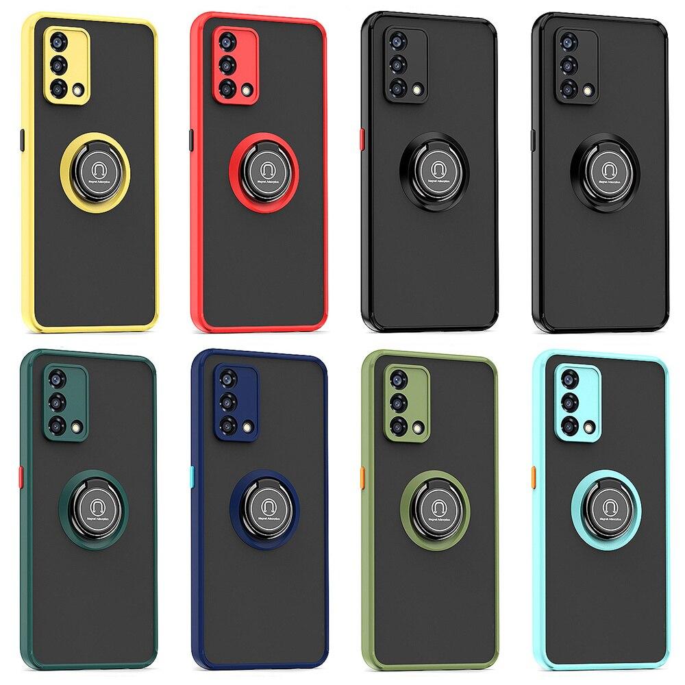 KEYSION Fashion Matte Case for OPPO A74 A95 F19 Pro Transparent Shockproof Ring Stand Phone Back Cover for OPPO Reno 6 5 Lite 5F