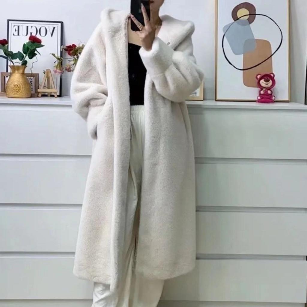 Hooded Plus Long Over the Knee Winter New Imitation Fur Mink Coat with Cotton Thickened Fur Coat