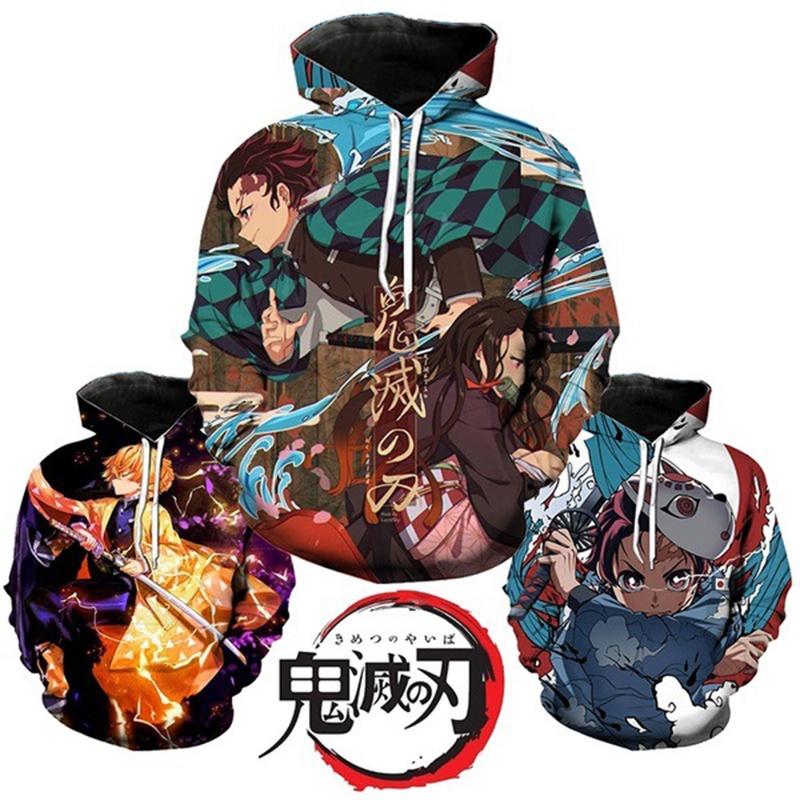 Vibrant And Comfortable Demon Slayer 3d Printed Couples Hoodies With Long Sleeves