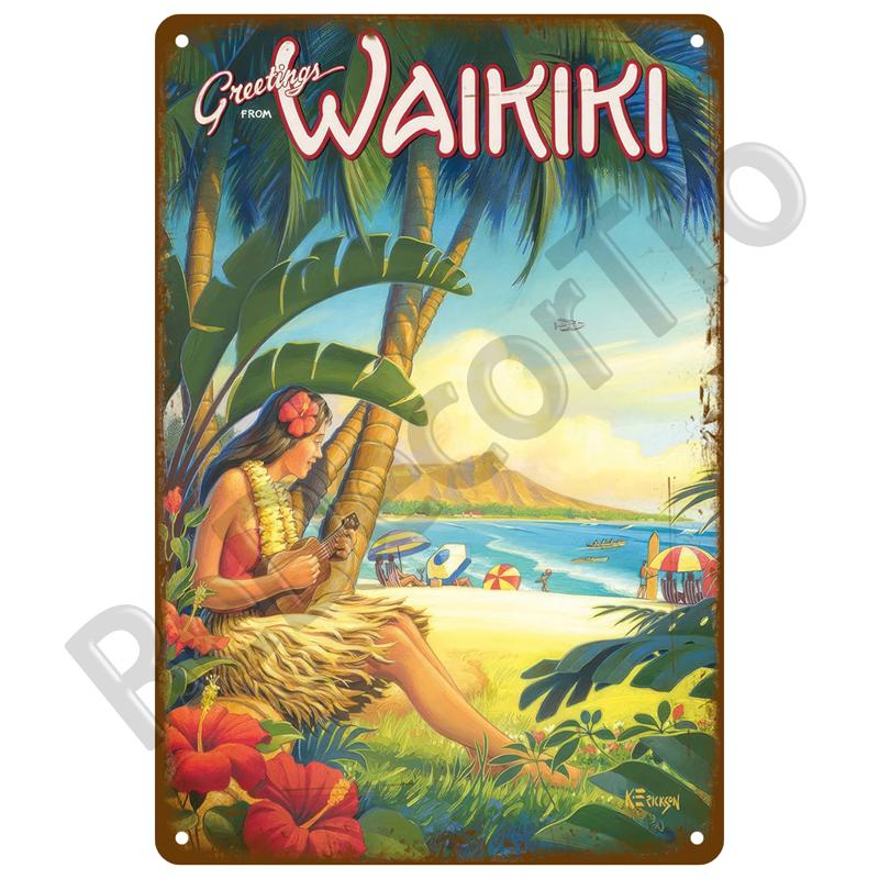 Винтажные летние пляжные металлические вывески, знаменитый городской пейзаж, постер, жестяная вывеска, ретро настенный художественный декор для гостиной, дома, на берегу моря