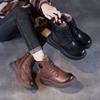 Handmade Genuine Leather Wool Women's Short Boots Round Toe Soft Soled Warm Cotton Boots