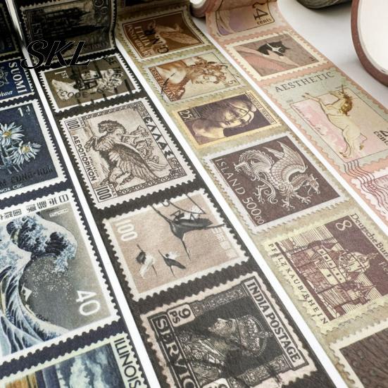 Classical Stamp Tape Vintage Washi Roll, Aesthetic Decorative Masking Tape, Retro Roll Adhesive for DIY Art Crafts, Journaling Scrapbooking Supplies