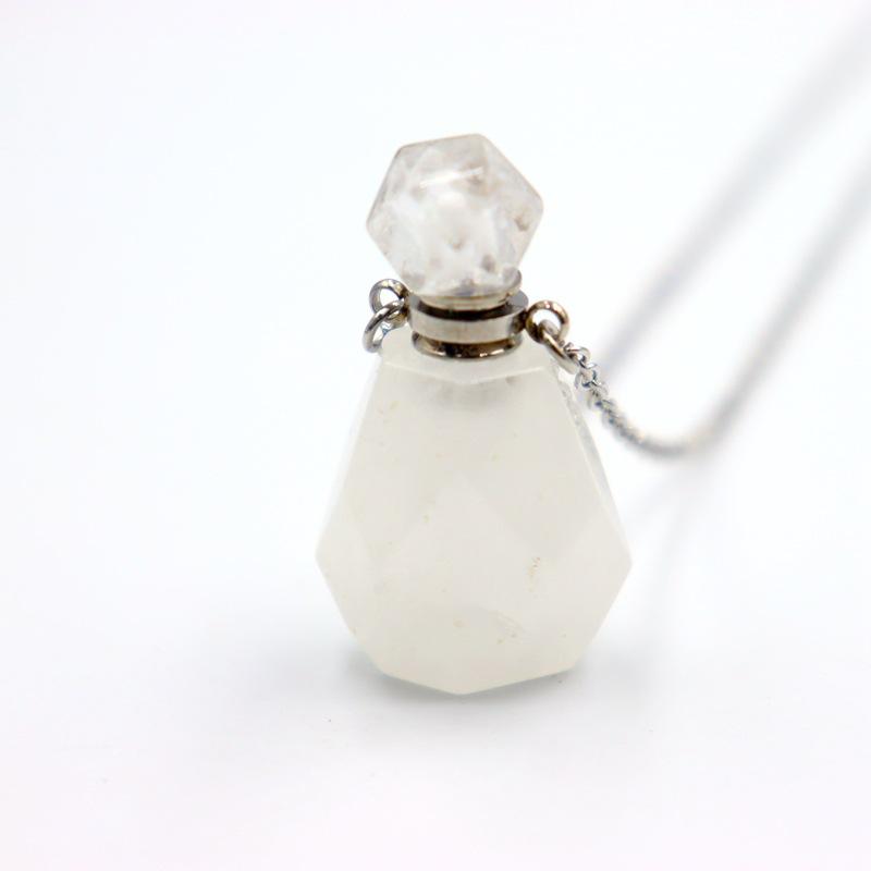 Crystal Faceted Crystal Amethyst Rose Quartz Nature Stone Perfume Bottle Pendant for Women Diffuser Necklaces